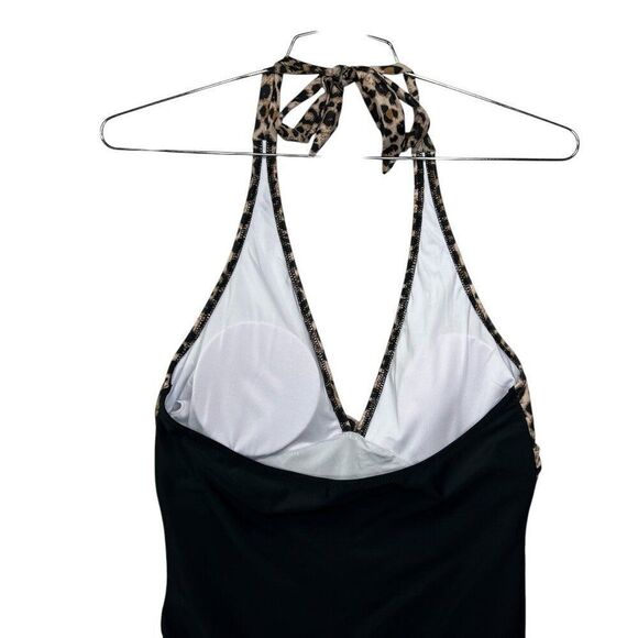 Women's Size Large Black Leopard Pring One Piece Swimsuit - Picture 5 of 7